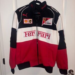 Ferrari Men's Red, Black, and White Bomber Jacket
